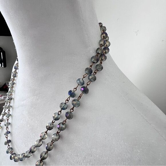 Gorgeous Long Sparkling Crystal Glass Blue Necklace 60” Layering/Wrap Piece - Picture 9 of 13